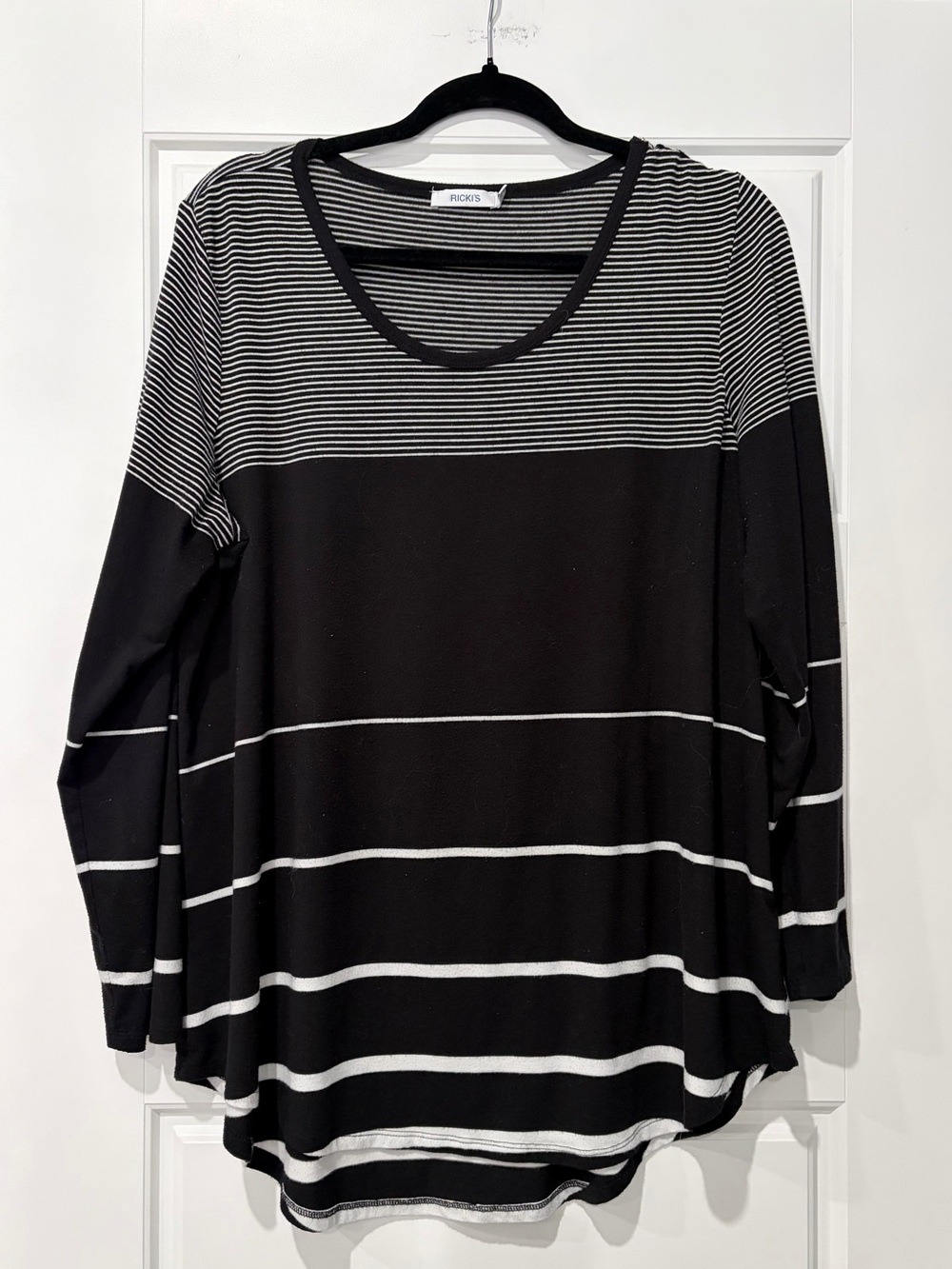 Ricki’s  Black & White Striped Long-Sleeve Scoop Neck Top